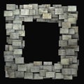 3d gray frame tile grunge pattern on black