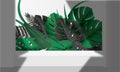 3d gray stage background product display podium scene with leaf platform. grey background vector 3d render with podium