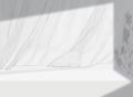 3d gray stage background product display podium scene with leaf platform. grey background vector 3d render with podium