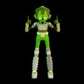 3D green alien showing big thumbs up
