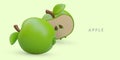 3D green apple in plasticine style. Diet fruit, vegetarian snack. Juicy vitamin fruit for lunch Royalty Free Stock Photo