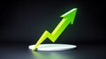 3D green arrow graph trending upward, sleek design, black background Royalty Free Stock Photo