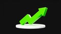 3D green arrow graph trending upward, sleek design, black background Royalty Free Stock Photo