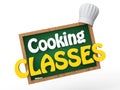 3d green board with chef hat and cooking classes text