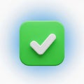 3D Green Check Mark Icon on a Rounded Square with Soft Blue Glow Royalty Free Stock Photo