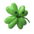 3D Green clover emoji leaf isolated on white background. Four leaf clover icon render with clipping path. Good luck symbol for St Royalty Free Stock Photo