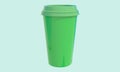 3D Green coffee cup on blue background