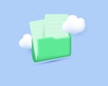 3d green computer folder flying blank documents Royalty Free Stock Photo