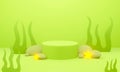 3d green display podium on pastel background abstract. 3d rendering for banner, showcase, presentation, product mockup design. Cre