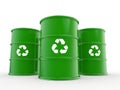 3d green drums with recycle symbol Royalty Free Stock Photo