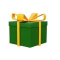 3D Green Gift Box With Yellow Ribbon Isolated on white background. 3D icon. 3d rendering flying modern holiday surprise box.