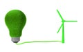 3d green grass light bulb and wind turbine Royalty Free Stock Photo