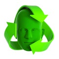 3d Green head recycle symbol