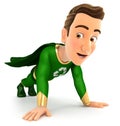 3d green hero doing push-ups