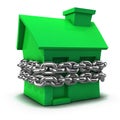 3d Green house bound by chain