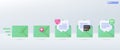 3d Green mail envelope icon set symbol. Render email hospital, Shield, Guarantee health check, Heartbeat icon. health insurance