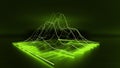 3D Green modern lined chart graph business on dark background.