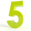 3d Green number 5 on white isolated background