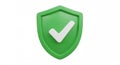 3D Green Shield Icon with White Check Mark on White Background symbol Royalty Free Stock Photo