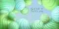 3d green spheres, eco background, environment poster. Creative balls with striped pattern for cover, organic mint shapes