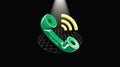 3D green telephone handset on black background, realistic lighting and shadows Royalty Free Stock Photo
