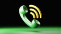 3D green telephone handset on black background, realistic lighting and shadows Royalty Free Stock Photo