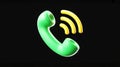 3D green telephone handset on black background, realistic lighting and shadows Royalty Free Stock Photo