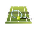 3d green tennis court with net, racket and ball icon isolated on white background, vector Royalty Free Stock Photo