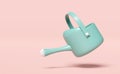 3d green watering can minimal isolated on pink pastel background. gardening tool cartoon, agricultural watering tools concept, 3d