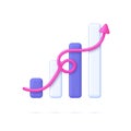 3D Growing bar graph illustration. Arrow show success of business strategy Royalty Free Stock Photo