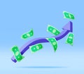 3D Growth Stock Chart Arrow with Golden Coins