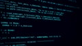 3D Hacking code data flow stream on black. Screen with typing coding symbols