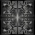 3d halftone circles maze labyrinth greek meanders style silver seamless pattern. Ornamental vector glow mosaic background.