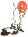 3D Halloween background decoration in haunting graveyard with Jack-o-lanterm moon