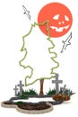 3D Halloween background decoration in haunting graveyard with Jack-o-lanterm moon