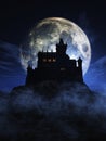 3D Halloween background with spooky castle