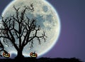 3d halloween background with tree silhouetted against the moon. Generative AI