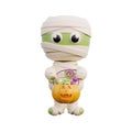 3d Halloween cute mummy zombie cartoon character, trick or treat party, october holiday, 3d rendering Royalty Free Stock Photo