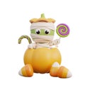 3d Halloween cute mummy zombie cartoon character, trick or treat party, october holiday, 3d rendering Royalty Free Stock Photo