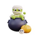 3d Halloween cute mummy zombie cartoon character, trick or treat party, october holiday, 3d rendering Royalty Free Stock Photo