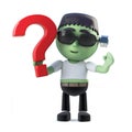 3d Halloween frankenstein monster has a question Royalty Free Stock Photo