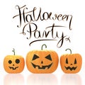 3D Halloween Party card with three pumpkins Royalty Free Stock Photo