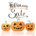 3D Halloween sale card with three pumpkins Royalty Free Stock Photo
