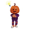 3D Halloween Scarecrow Cartoon Illustration having a good idea Royalty Free Stock Photo