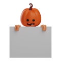 3D Halloween Scarecrow Cartoon Illustration holding a white paper Royalty Free Stock Photo