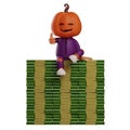 3D Halloween Scarecrow Cartoon Illustration sitting on a batch of money Royalty Free Stock Photo