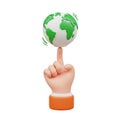 3D Hand Balancing a Spinning Globe of Earth on a Fingertip on White Background image Royalty Free Stock Photo