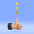 3D Hand of Businessman Tossing Golden Dollar Coin Royalty Free Stock Photo