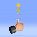 3D Hand of Businessman Tossing Golden Dollar Coin Royalty Free Stock Photo