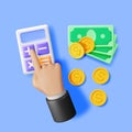 3D Hand with Calculator and Cash Money Royalty Free Stock Photo